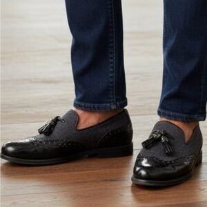 Stuart Weitzman Two-Tone Leather and Suede Tassel Wing-Tip Loafers Men’s Size 10